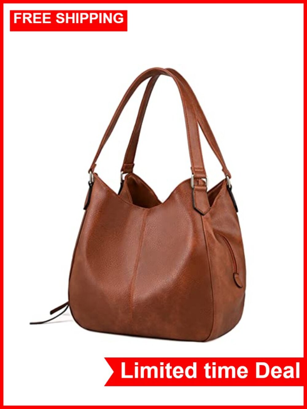 Women's Multi-Pocket Vegan Leather Hobo Shoulder Bag with Zipper